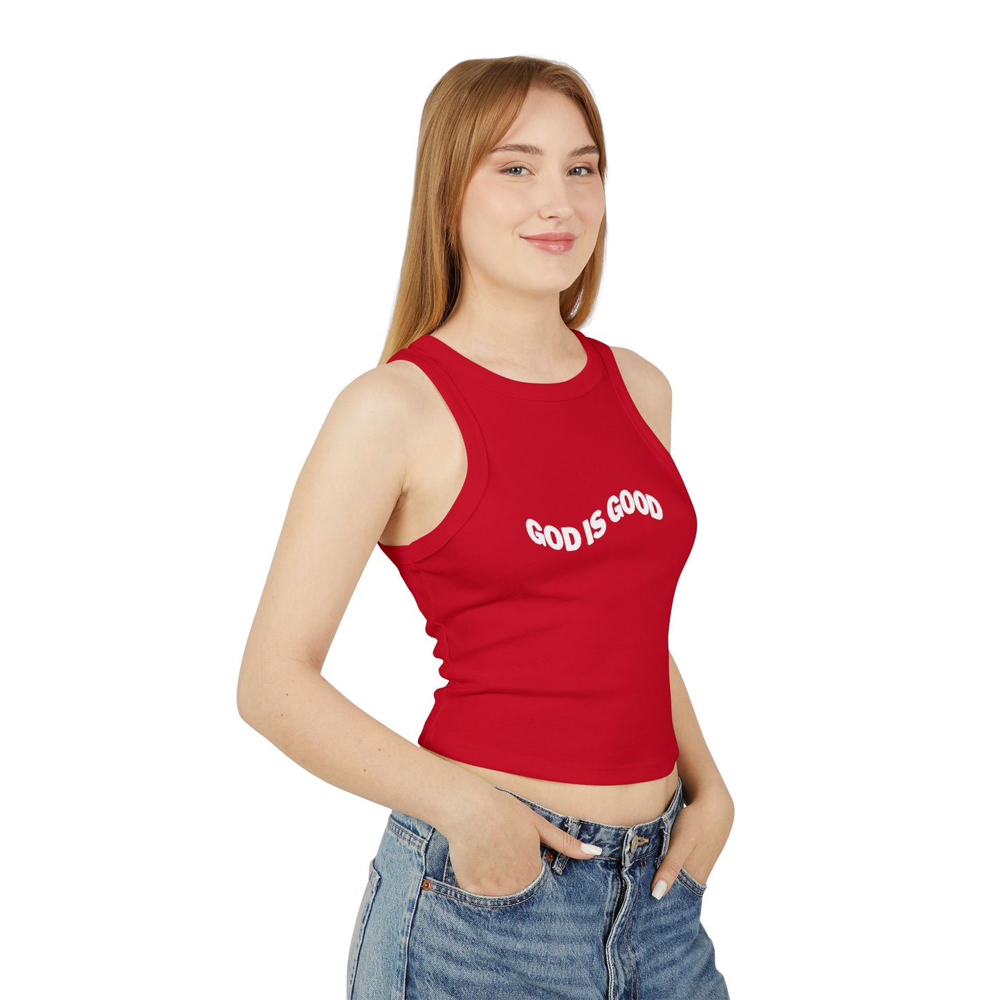God is Good Micro Rib Racer Tank Top