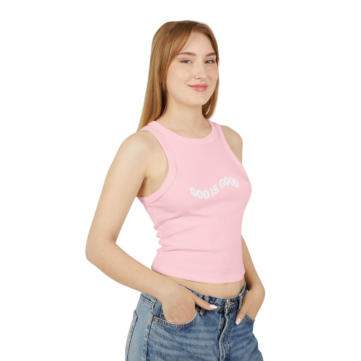 God is Good Micro Rib Racer Tank Top