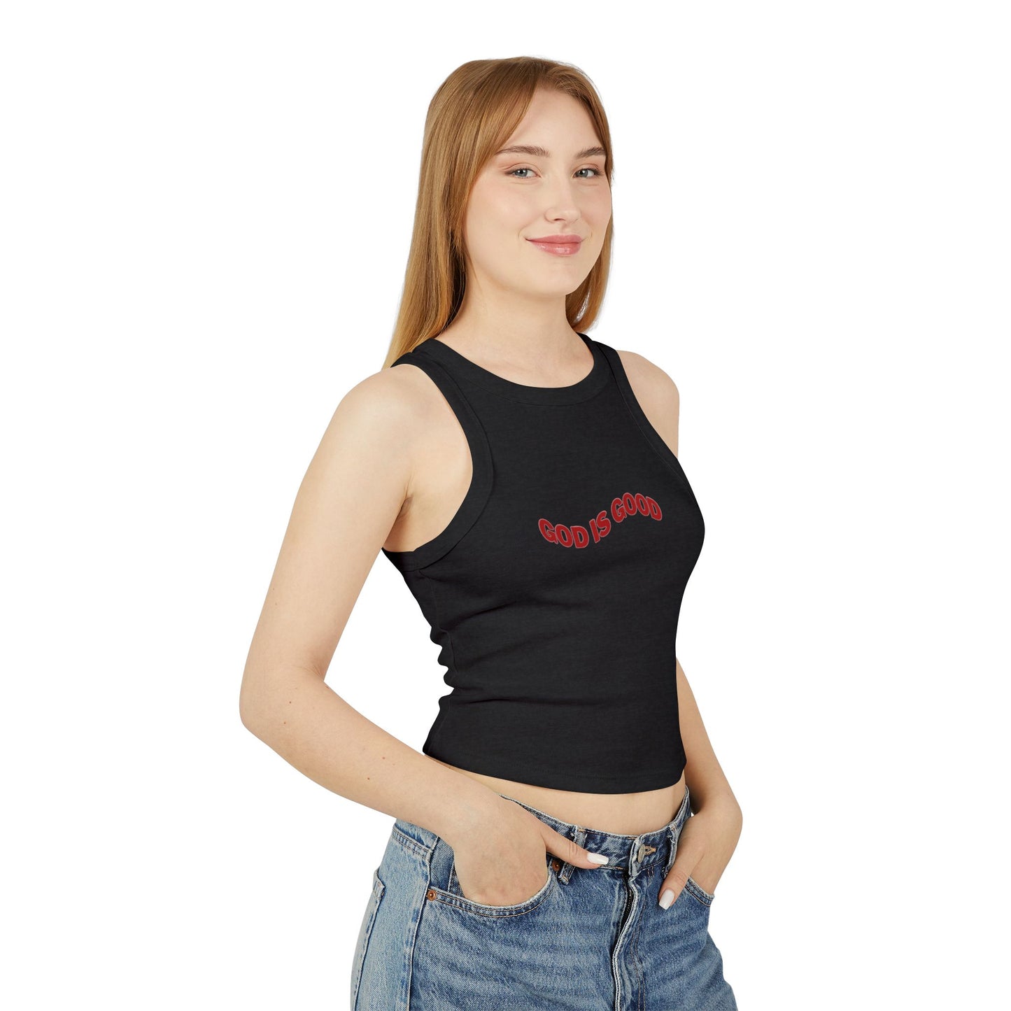 God is Good Micro Rib Racer Tank Top